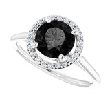 14K Gold Round Natural Black Onyx & Natural Diamond Halo-Style Ring - White Gold - view 5