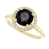14K Gold Round Natural Black Onyx & Natural Diamond Halo-Style Ring - Yellow Gold - view 5