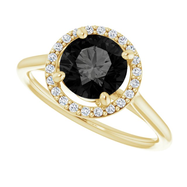 14K Gold Round Natural Black Onyx & Natural Diamond Halo-Style Ring - Yellow Gold - view 5