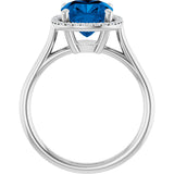 14K Gold Cushion Lab-Grown Blue Sapphire & Natural Diamond Halo-Style Ring – 8x8mm - view 3