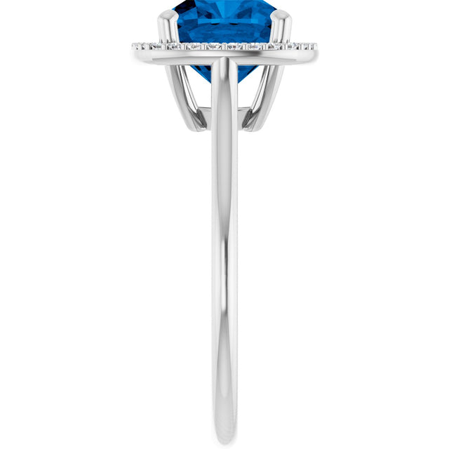 14K Gold Cushion Lab-Grown Blue Sapphire & Natural Diamond Halo-Style Ring – 8x8mm - view 5