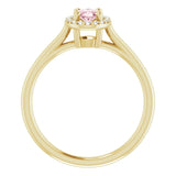 14K Gold Oval Natural Pink Morganite & Natural Diamond Halo-Style Ring – 6x4mm - Yellow Gold - view 2