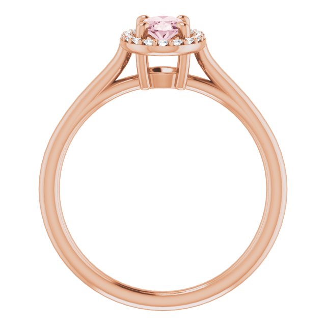 14K Gold Oval Natural Pink Morganite & Natural Diamond Halo-Style Ring – 6x4mm - Rose Gold - view 2