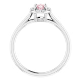 14K Gold Oval Natural Pink Morganite & Natural Diamond Halo-Style Ring – 6x4mm - White Gold - view 2