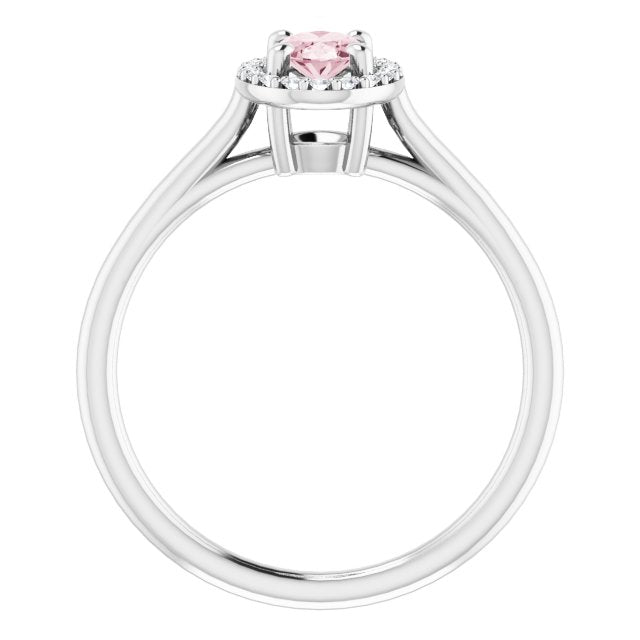 14K Gold Oval Natural Pink Morganite & Natural Diamond Halo-Style Ring – 6x4mm - White Gold - view 2