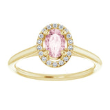 14K Gold Oval Natural Pink Morganite & Natural Diamond Halo-Style Ring – 6x4mm - Yellow Gold - view 3