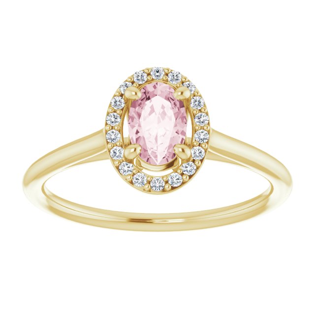 14K Gold Oval Natural Pink Morganite & Natural Diamond Halo-Style Ring – 6x4mm - Yellow Gold - view 3