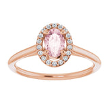 14K Gold Oval Natural Pink Morganite & Natural Diamond Halo-Style Ring – 6x4mm - Rose Gold - view 3