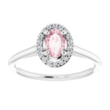 14K Gold Oval Natural Pink Morganite & Natural Diamond Halo-Style Ring – 6x4mm - White Gold - view 3