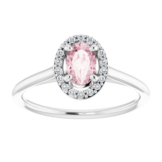 14K Gold Oval Natural Pink Morganite & Natural Diamond Halo-Style Ring – 6x4mm - White Gold - view 3