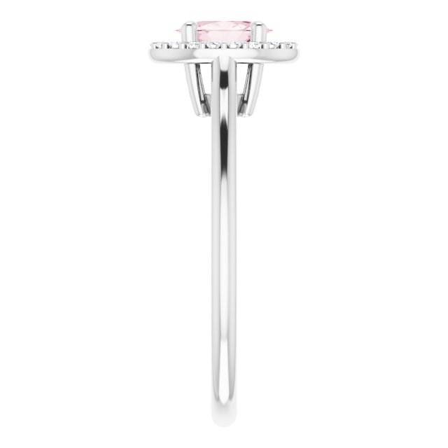 14K Gold Oval Natural Pink Morganite & Natural Diamond Halo-Style Ring – 6x4mm - White Gold - view 4
