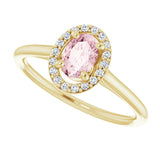 14K Gold Oval Natural Pink Morganite & Natural Diamond Halo-Style Ring – 6x4mm - Yellow Gold - view 5