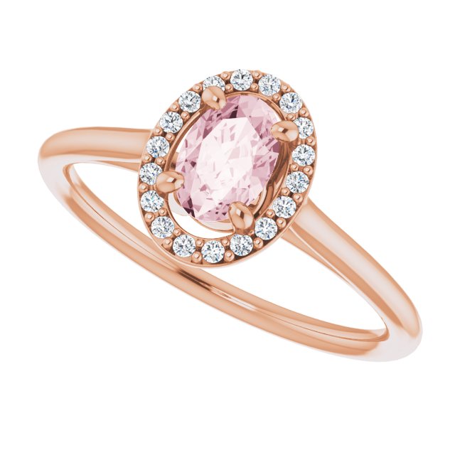 14K Gold Oval Natural Pink Morganite & Natural Diamond Halo-Style Ring – 6x4mm - Rose Gold - view 5