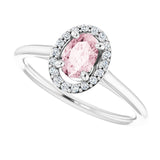 14K Gold Oval Natural Pink Morganite & Natural Diamond Halo-Style Ring – 6x4mm - White Gold - view 5