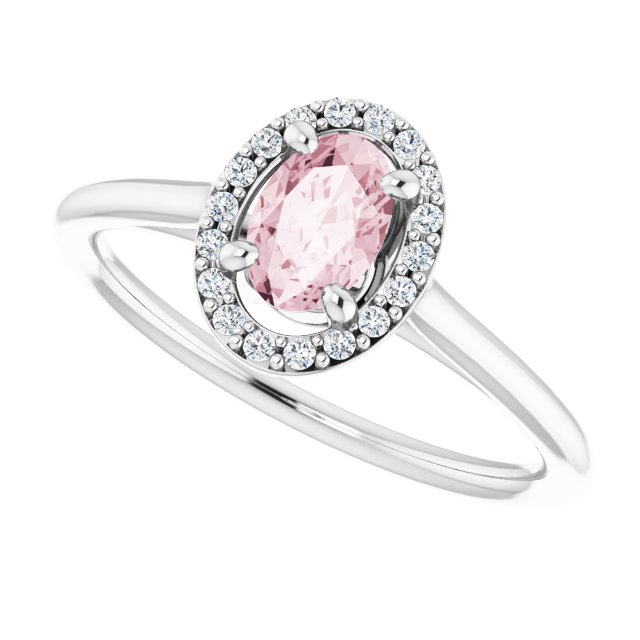 14K Gold Oval Natural Pink Morganite & Natural Diamond Halo-Style Ring – 6x4mm - White Gold - view 5