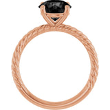 14K Gold Round Natural Black Onyx Rope Solitaire Ring - Rose Gold - view 2