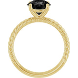 14K Gold Round Natural Black Onyx Rope Solitaire Ring - Yellow Gold - view 2