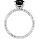 14K Gold Round Natural Black Onyx Rope Solitaire Ring - White Gold - view 2