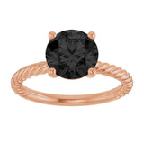 14K Gold Round Natural Black Onyx Rope Solitaire Ring - Rose Gold - view 3
