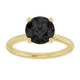 14K Gold Round Natural Black Onyx Rope Solitaire Ring - Yellow Gold - view 3