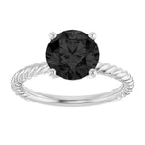 14K Gold Round Natural Black Onyx Rope Solitaire Ring - White Gold - view 3