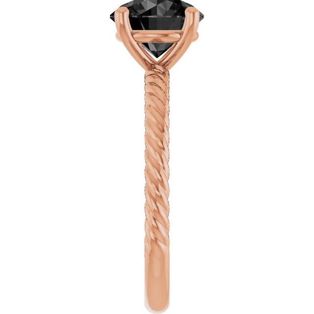 14K Gold Round Natural Black Onyx Rope Solitaire Ring - Rose Gold - view 4