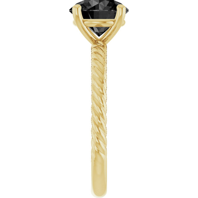 14K Gold Round Natural Black Onyx Rope Solitaire Ring - Yellow Gold - view 4