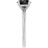 14K Gold Round Natural Black Onyx Rope Solitaire Ring - White Gold - view 4