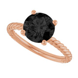 14K Gold Round Natural Black Onyx Rope Solitaire Ring - Rose Gold - view 5