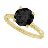 14K Gold Round Natural Black Onyx Rope Solitaire Ring - Yellow Gold - view 5