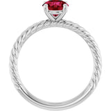 14K Gold Round Lab-Grown Ruby Rope Solitaire Ring – 6mm Stones - White Gold - view 2