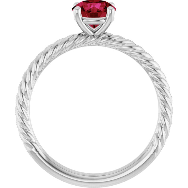 14K Gold Round Lab-Grown Ruby Rope Solitaire Ring – 6mm Stones - White Gold - view 2