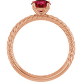 14K Gold Round Lab-Grown Ruby Rope Solitaire Ring – 6mm Stones - Rose Gold - view 2