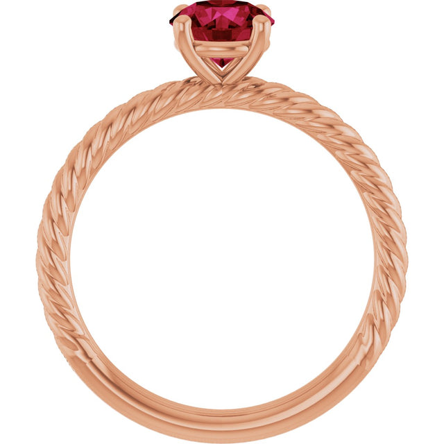 14K Gold Round Lab-Grown Ruby Rope Solitaire Ring – 6mm Stones - Rose Gold - view 2