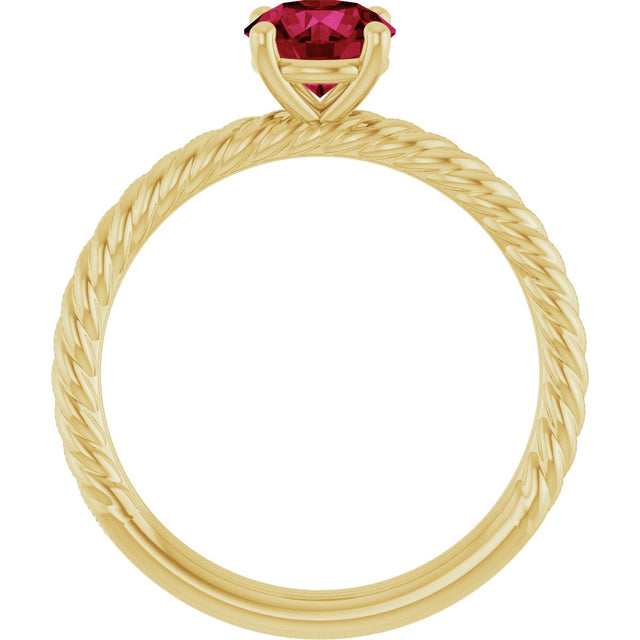 14K Gold Round Lab-Grown Ruby Rope Solitaire Ring – 6mm Stones - Yellow Gold - view 2