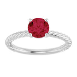 14K Gold Round Lab-Grown Ruby Rope Solitaire Ring – 6mm Stones - White Gold - view 3