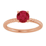 14K Gold Round Lab-Grown Ruby Rope Solitaire Ring – 6mm Stones - Rose Gold - view 3