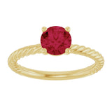14K Gold Round Lab-Grown Ruby Rope Solitaire Ring – 6mm Stones - Yellow Gold - view 3