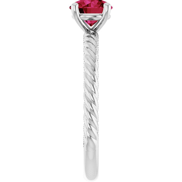 14K Gold Round Lab-Grown Ruby Rope Solitaire Ring – 6mm Stones - White Gold - view 4