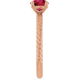 14K Gold Round Lab-Grown Ruby Rope Solitaire Ring – 6mm Stones - Rose Gold - view 4
