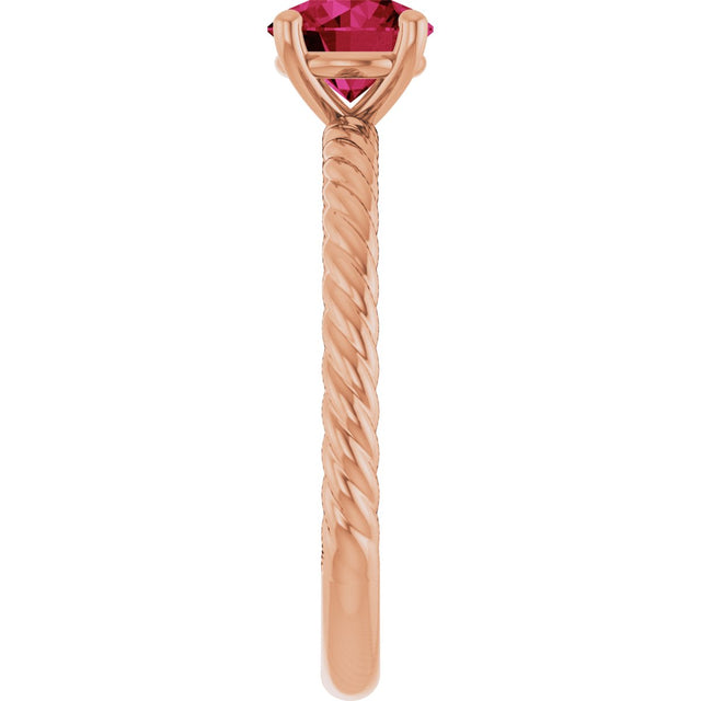 14K Gold Round Lab-Grown Ruby Rope Solitaire Ring – 6mm Stones - Rose Gold - view 4