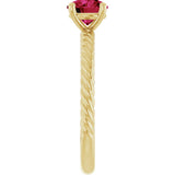 14K Gold Round Lab-Grown Ruby Rope Solitaire Ring – 6mm Stones - Yellow Gold - view 4