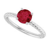 14K Gold Round Lab-Grown Ruby Rope Solitaire Ring – 6mm Stones - White Gold - view 5