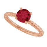14K Gold Round Lab-Grown Ruby Rope Solitaire Ring – 6mm Stones - Rose Gold - view 5