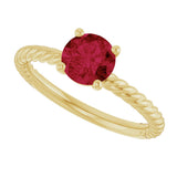 14K Gold Round Lab-Grown Ruby Rope Solitaire Ring – 6mm Stones - Yellow Gold - view 5