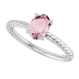 14K Gold Oval Natural Pink Morganite Rope Solitaire Ring - White Gold - view 5