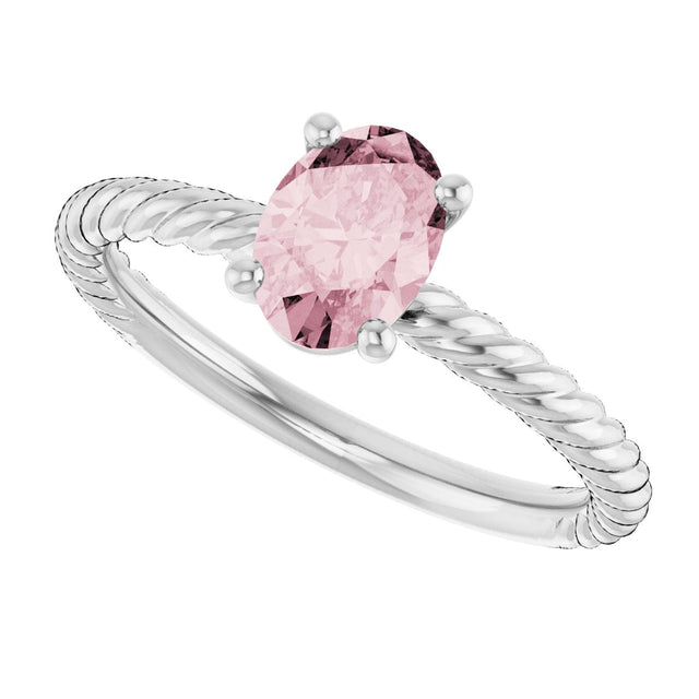 14K Gold Oval Natural Pink Morganite Rope Solitaire Ring - White Gold - view 5