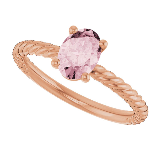 14K Gold Oval Natural Pink Morganite Rope Solitaire Ring - Rose Gold - view 5