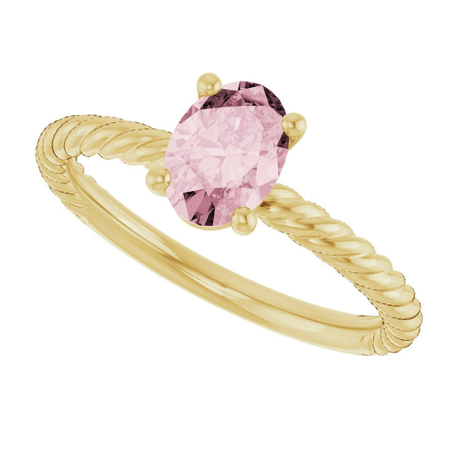 14K Gold Oval Natural Pink Morganite Rope Solitaire Ring - Yellow Gold - view 5