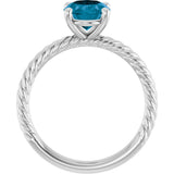 14K Gold Oval Natural London Blue Topaz Rope Solitaire Ring - White Gold - view 2